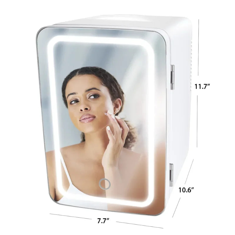 Portable Mini Makeup Fridge with LED Light Mirror